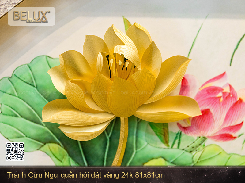 Tranh Cửu Ngư Quần Hội Dát Vàng 24k 81x81cm